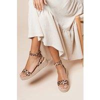 Dorothy Perkins Women's Riva Faux Suede Leopard Ankle Strap Medium Espadrille Wedge Sandals | Size: 6