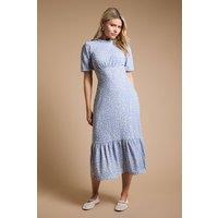 Dorothy Perkins Women's Blue Leopard Tie Back Tiered Jersey Midi Dress | Size: 10