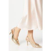 Wallis Women's Deja Faux Leather Knot Detail Slingback Stiletto Court Shoes in Gold | Size: 5