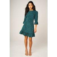 FS Collection Women's Polka Dot Frill Hem Mini Dress in Teal | Size: Medium