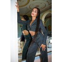 Pink Vanilla Women's Glitter High Waisted Trousers in Black | Size: 8