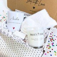 Aye Do Gifts Women's Personalised Name Mug, Candle & Socks Gift Hamper | Sister Friend in White