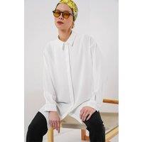Big Dart Women's Oversized Long Sleeve Button-Up Blouse with Shirt Collar in White | Size: 2XL