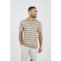 Brave Soul Men's Short Sleeve Knitted Polo Shirt in Stone | Size: Medium