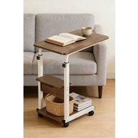 ExtraStar Height Adjustable Mobile Side Table with Storage Shelf in Brown