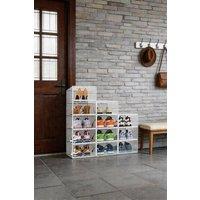 ExtraStar 12 Pack Stackable Shoe Storage Boxes Clear Front in White