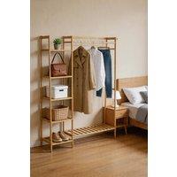 ExtraStar Bamboo Clothes Rack with Shelves 130cm Freestanding in Natural
