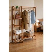 ExtraStar Brown Bamboo Garment Rack with Shelves Freestanding 130cm