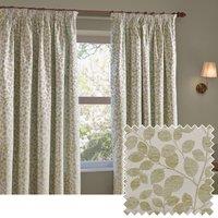 Wylder Grace Leaf Jacquard Fully Lined Pencil Pleat Curtain Pair in Pale Green | Size: 117 cm width x 137 cm drop