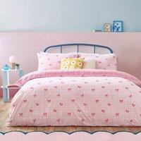 Heya Home Gingham Bows Printed Duvet Cover Set in Pink | Size: Super King