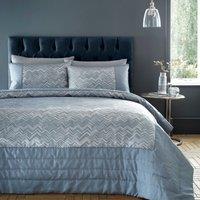 Portfolio Home Antibes Chevron Waves Quilted Throwover Bed Throw Blanket 200 x 230cm in Blue | Size: 200 cm x 230 cm