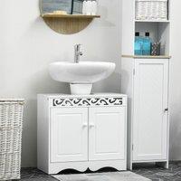 HOMCOM Under Sink Wooden Cabinet Storage Unit Cupboard Bathroom Double Door in White
