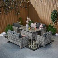 Furniture Maxi Outdoor Garden 6-seater Rattan Sofa Set With Lift Up Dining Table in Grey