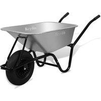 Keplin 85L Garden Wheelbarrow with Pneumatic Tyre - 150kg Load Capacity in Metallic Silver