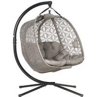 OUTSUNNY Double Hanging Swing Chair w/ Stand & Cup Holders in Brown