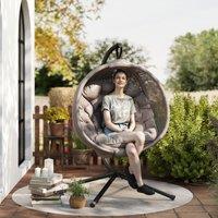 OUTSUNNY Hanging Swing Chair w/ Metal Stand & Side Pocket in Brown