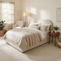 FurnitureboxUK Freja Beige Boucle Fabric Ottoman Double Bed Frame | Size: King
