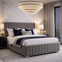 Harmin Luxury 4ft6 Double sized Steel Plush Velvet Ottoman Winged bed in Dark Grey | Size: EU Double