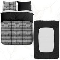 Grace Brushed Reversible Duvet Cover Set with Fitted Sheet in Grey | Size: King
