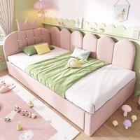 Merax 3FT Crown Upholstered Daybed With Pull Out Trundle Bed in Pink | Size: Single