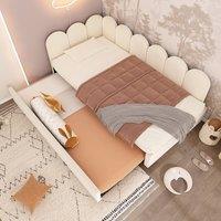 Merax 3FT Single L-Form Upholstered Daybed With Pull Out Guest Bed in Beige
