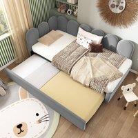 Merax 3FT Single L-Form Upholstered Daybed With Pull Out Guest Bed in Grey