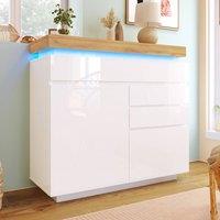 Merax White LED Sideboard Storage Cabinet with Adjustable Shelves