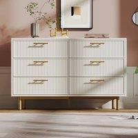 Merax White Fluted 6 Drawer Chest Of Drawers with Gold Handles