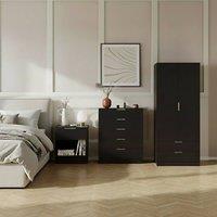 HD Designs Trega 3Pc Bedroom Set(1Dr Bedside, 5Dr Chest, Wardrobe) in Black