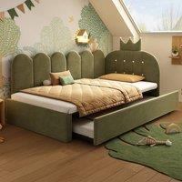 Merax 3FT Crown Upholstered Daybed With Pull Out Trundle Bed in Green | Size: Single