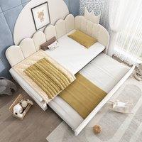 Merax 3FT Crown Upholstered Daybed With Pull Out Trundle Bed in Beige | Size: Single