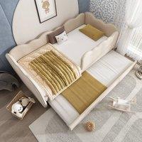 Merax Upholstered 3FT Single Daybed Sofa Bed with Pull Out Trundle in Beige