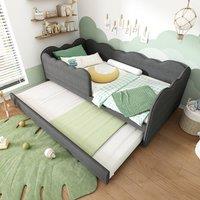 Merax Upholstered 3FT Single Daybed Sofa Bed with Pull Out Trundle in Grey