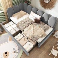 Merax Upholstered Bed Daybed With Drawers, 3FT Single Sofa Bed for Children in Grey