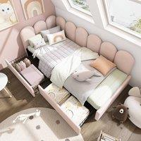 Merax Upholstered Bed Daybed With Drawers, 3FT Single Sofa Bed for Children in Pink