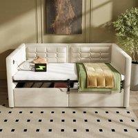 Merax Single Velvet Daybed With Storage & Charging, Upholstered Bed in Beige
