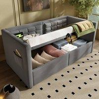 Merax Single Velvet Daybed With Storage & Charging, Upholstered Bed in Grey