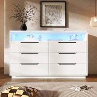 Merax LED Sideboard Chest of Drawers with Open Marbled Shelf & Drawers in White