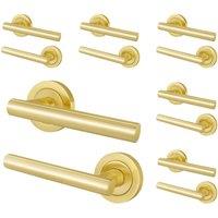 AFIT Satin Brass T-Bar Door Handles Round Rose Internal Lever 6 Pairs in Gold | Size: 150mm x 150mm