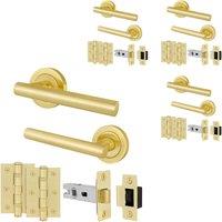 AFIT Satin Brass T-Bar Handle Latch Hinges Set (64mm) 4 Pairs in Gold | Size: 150mm x 150mm
