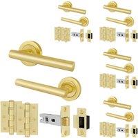 AFIT Satin Brass T-Bar Handle Latch Hinges Set (64mm) 5 Pairs in Gold | Size: 150mm x 150mm