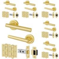 AFIT Satin Brass T-Bar Handle Latch Hinges Set (64mm) 6 Pairs in Gold | Size: 150mm x 150mm