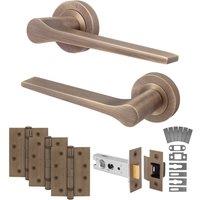 AFIT Antique Brass Fire Door Handle Latch Set Internal with Latch Hinges in Bronze | Size: 150mm x 150mm