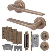 AFIT Antique Brass Fire Door Handle Bathroom Set 80mm Lock 102mm Hinges in Bronze | Size: 150mm x 150mm