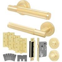 AFIT Brass Fire Door Handle Bathroom Set Satin Brass Bathroom Lock Hinges in Gold | Size: 150mm x 150mm