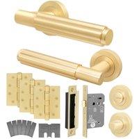 AFIT Brass Fire Door Handle Bathroom Set Satin Brass Bathroom Lock Hinges in Gold | Size: 150mm x 150mm