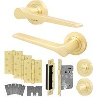 AFIT Brass Fire Door Handle Bathroom Set Satin Brass Bathroom Lock Hinges in Gold | Size: 150mm x 150mm