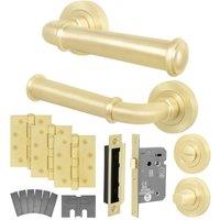 AFIT Brass Fire Door Handle Bathroom Set Satin Brass Bathroom Lock Hinges in Gold | Size: 150mm x 150mm
