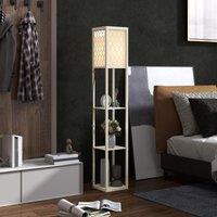 HOMCOM Modern Floor Lamp Light with 3 Shelves Fabric Lampshade in Light Oak