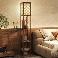 HOMCOM Modern Floor Lamp Light with 3 Shelves Fabric Lampshade, Rustic Brown